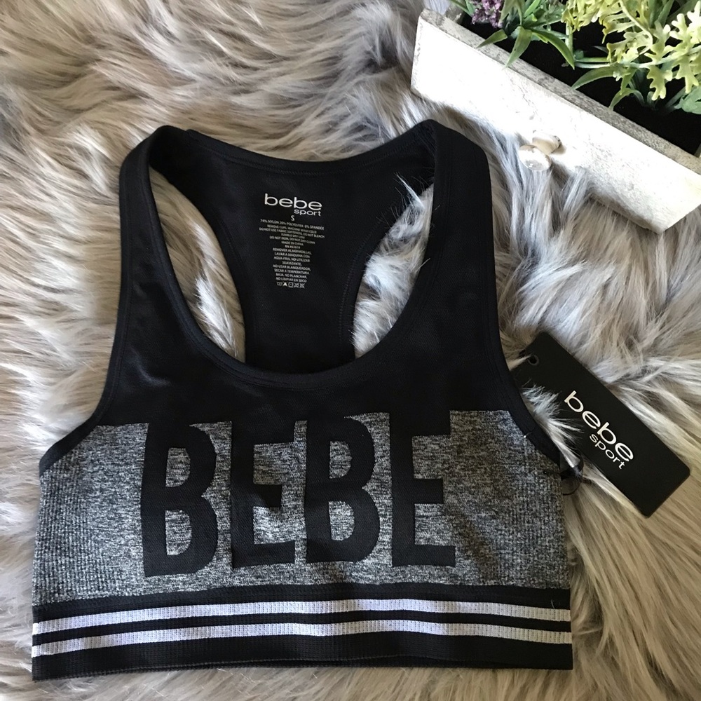 🆕 BEBE Black/Grey Sports Bra With Bebe Lettering
